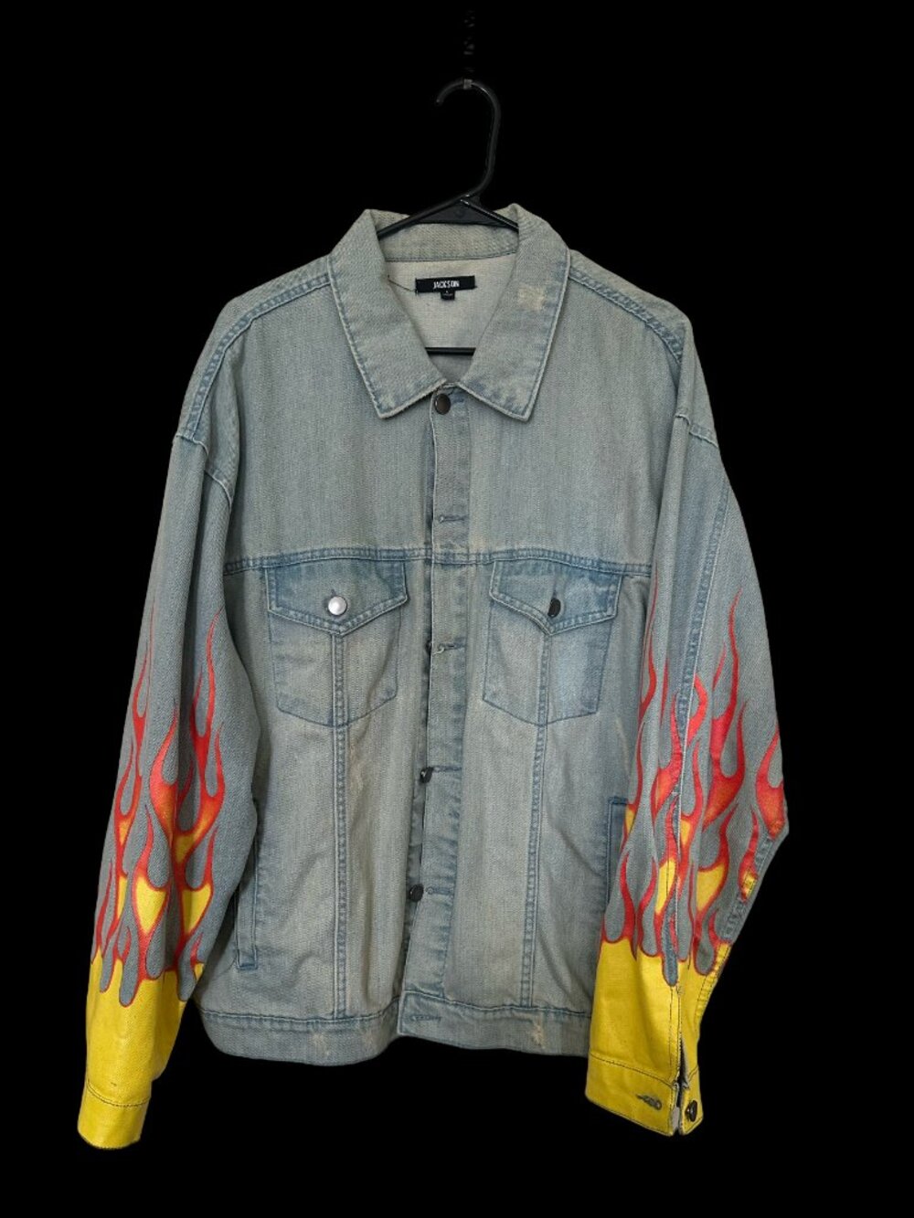 Fire Denim Jacket Flame Sleeves Unisex Size L